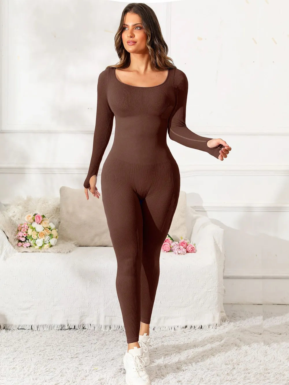Long Sleeve Jumpsuit – Scoop Neck, Activewear Essential
