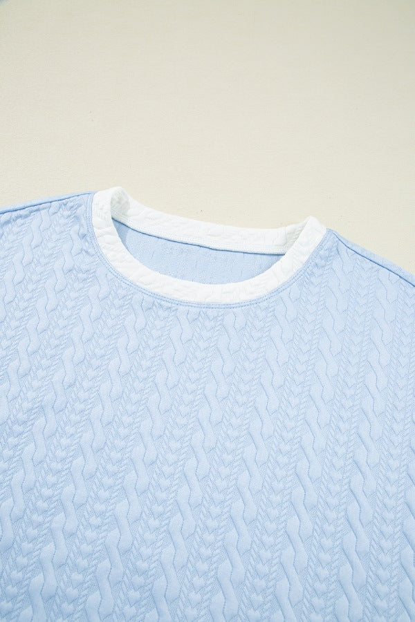 Contrast Trim Textured Crewneck Tee and Pocketed Skirt Set