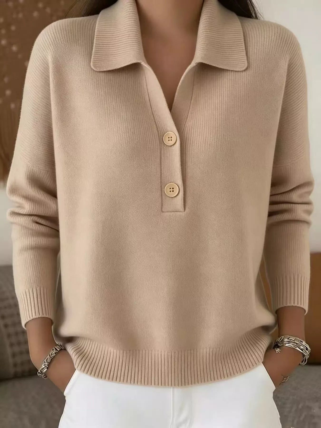 Full Size Button Detail Long Sleeve Sweater Plus Size