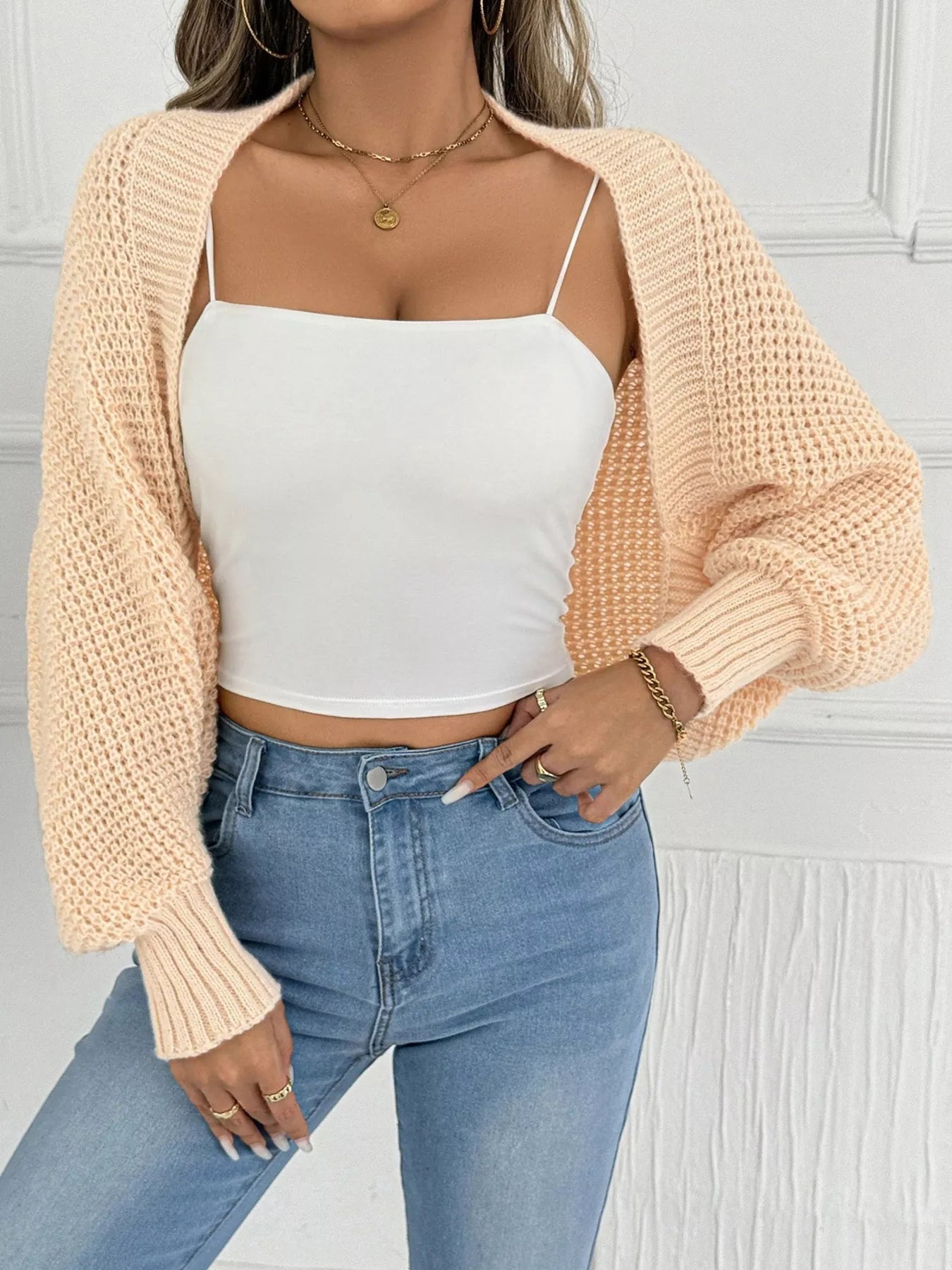 Open Front Batwing Sleeve Cardigan – Cozy Women’s Relaxed Fit Layering Sweater