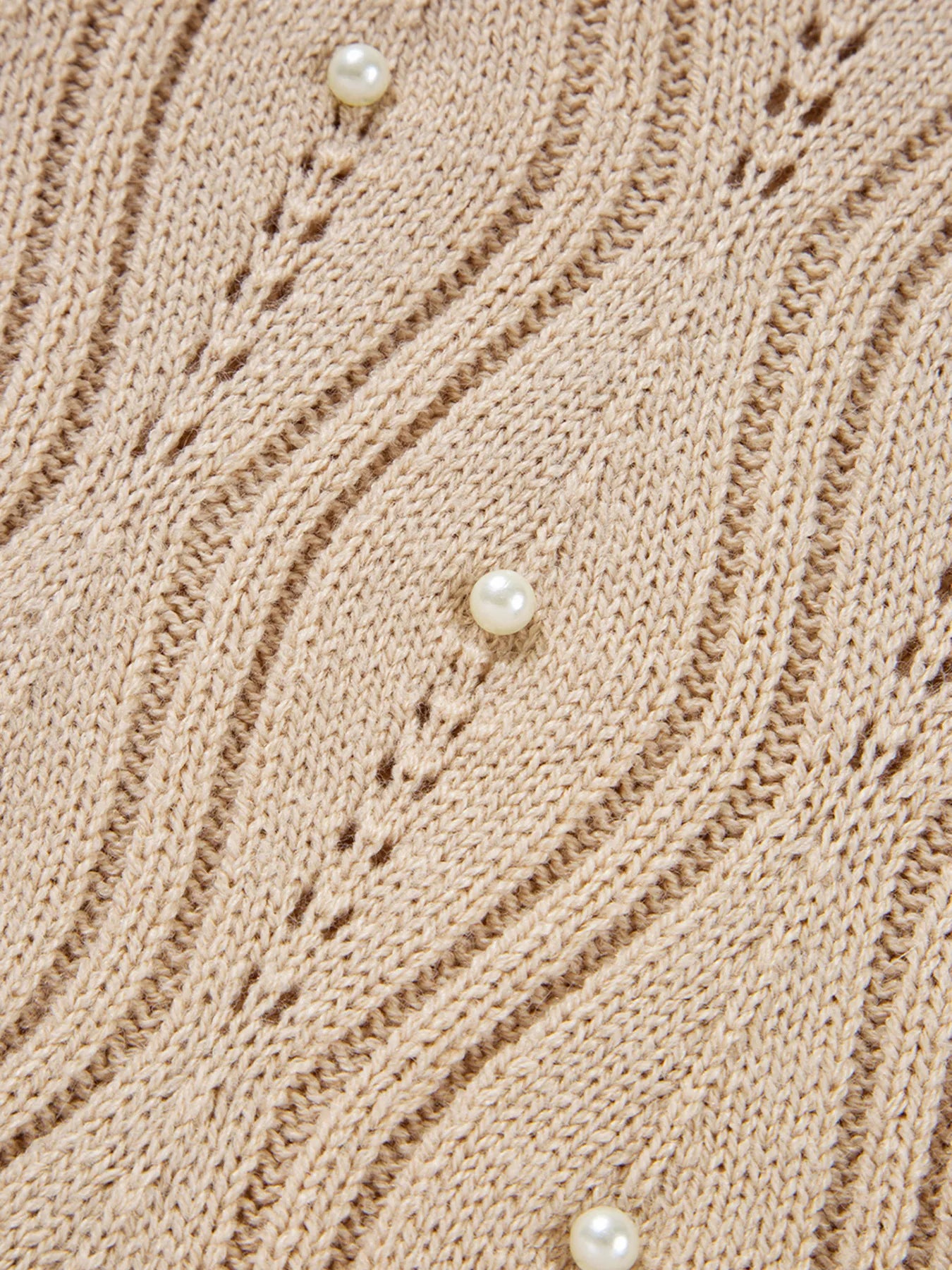 Pearl Beaded Sweater – Pointelle Knit, Lace Patchwork Sleeves