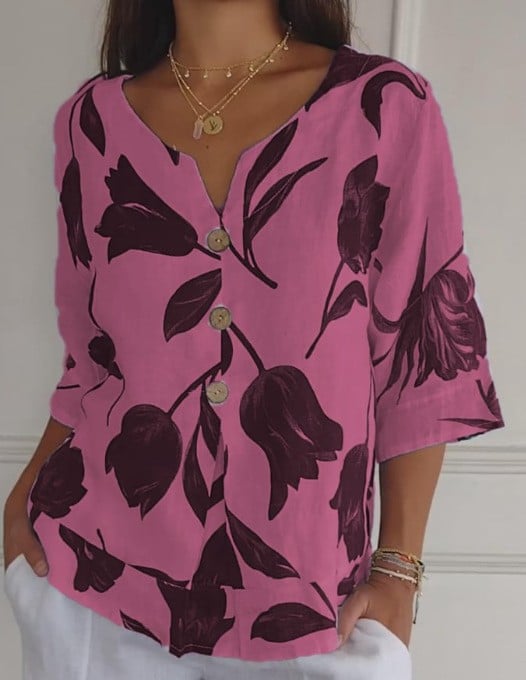 Printed V-Neck Pullover Shirt