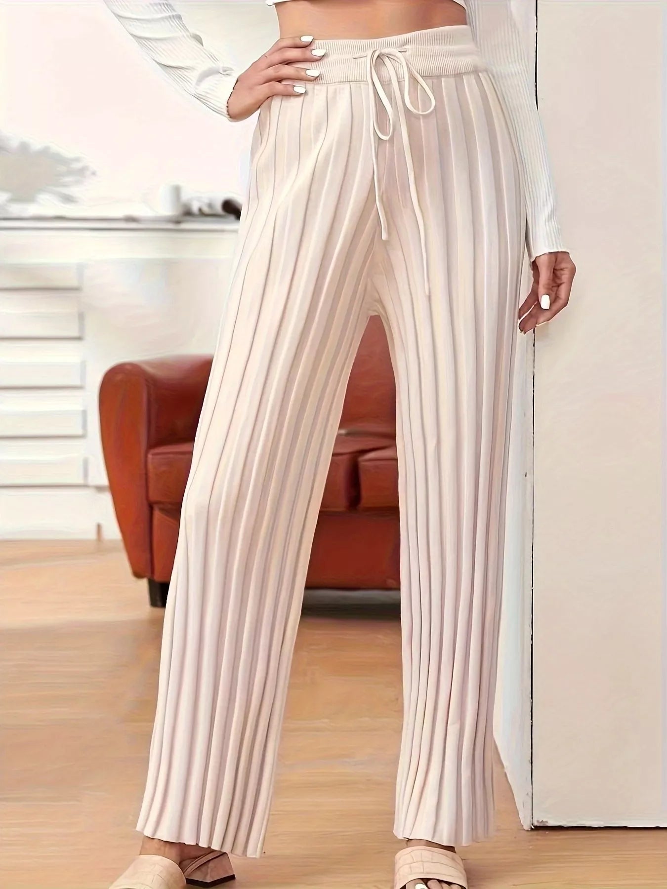 Plus Size Pleated Drawstring Waist Pants