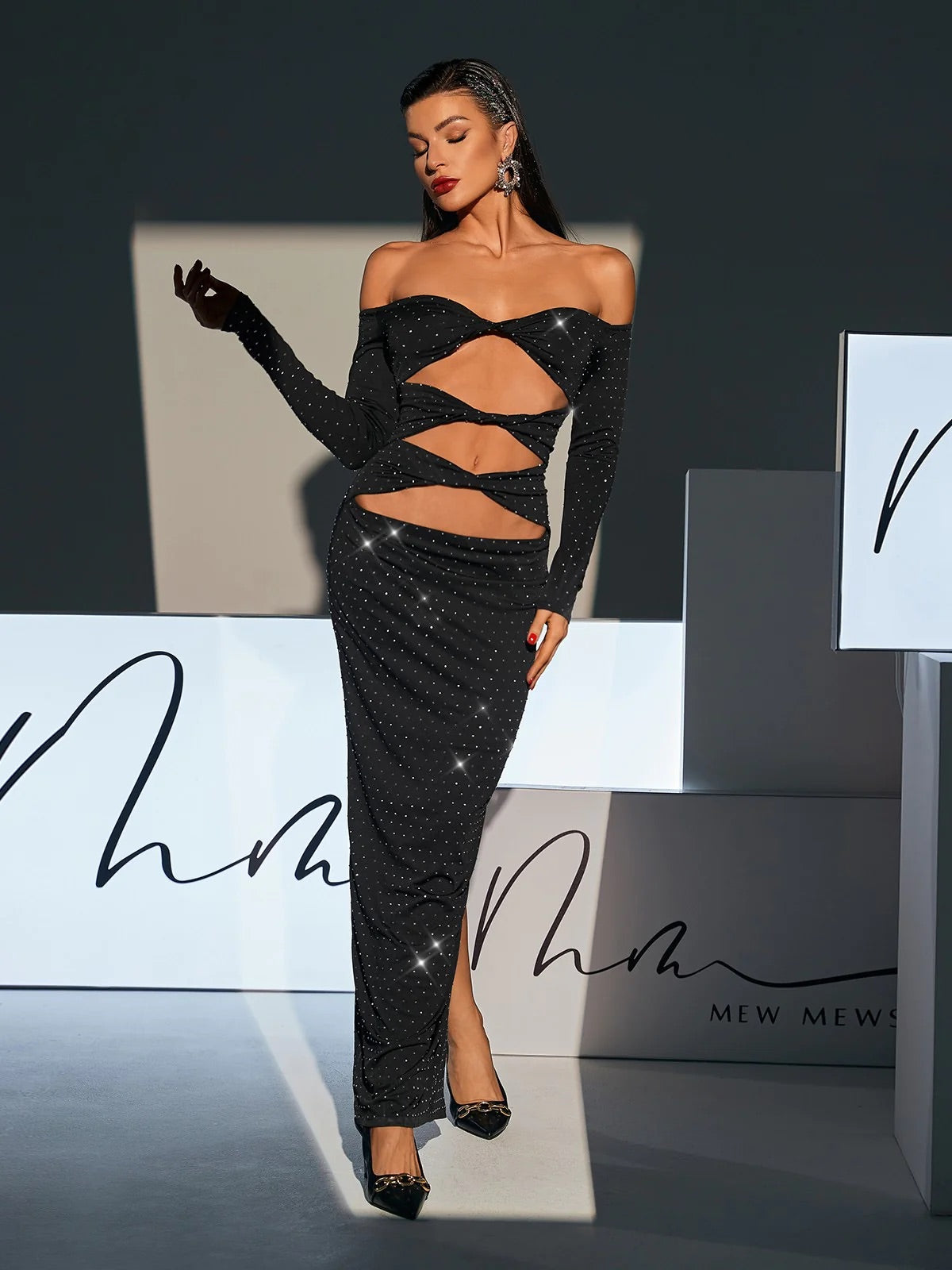 Cutout rhinestone maxi dress