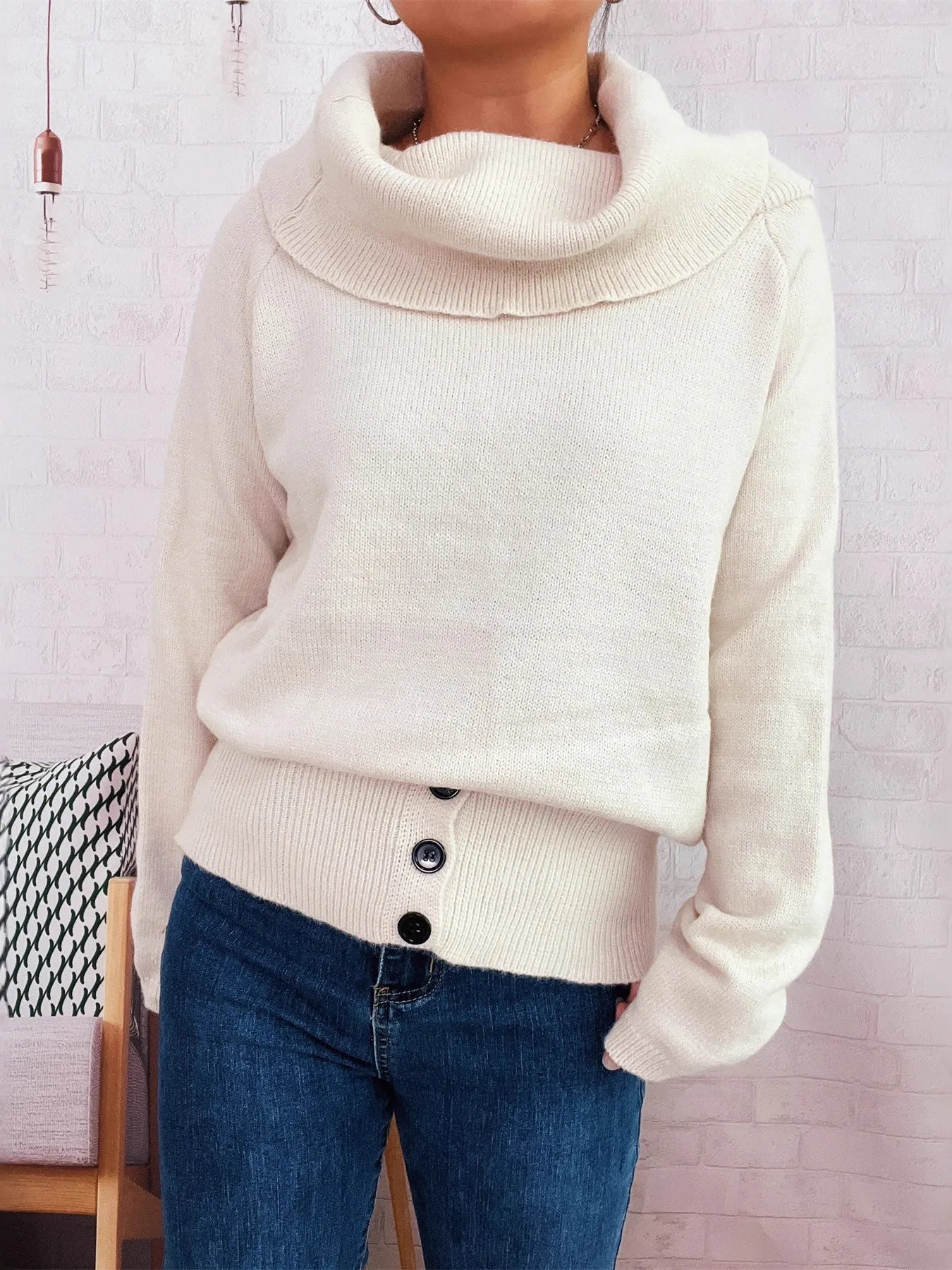Women’s Striped Turtleneck Long Sleeve Sweater – Cozy Knit Pullover for Fall & Winter
