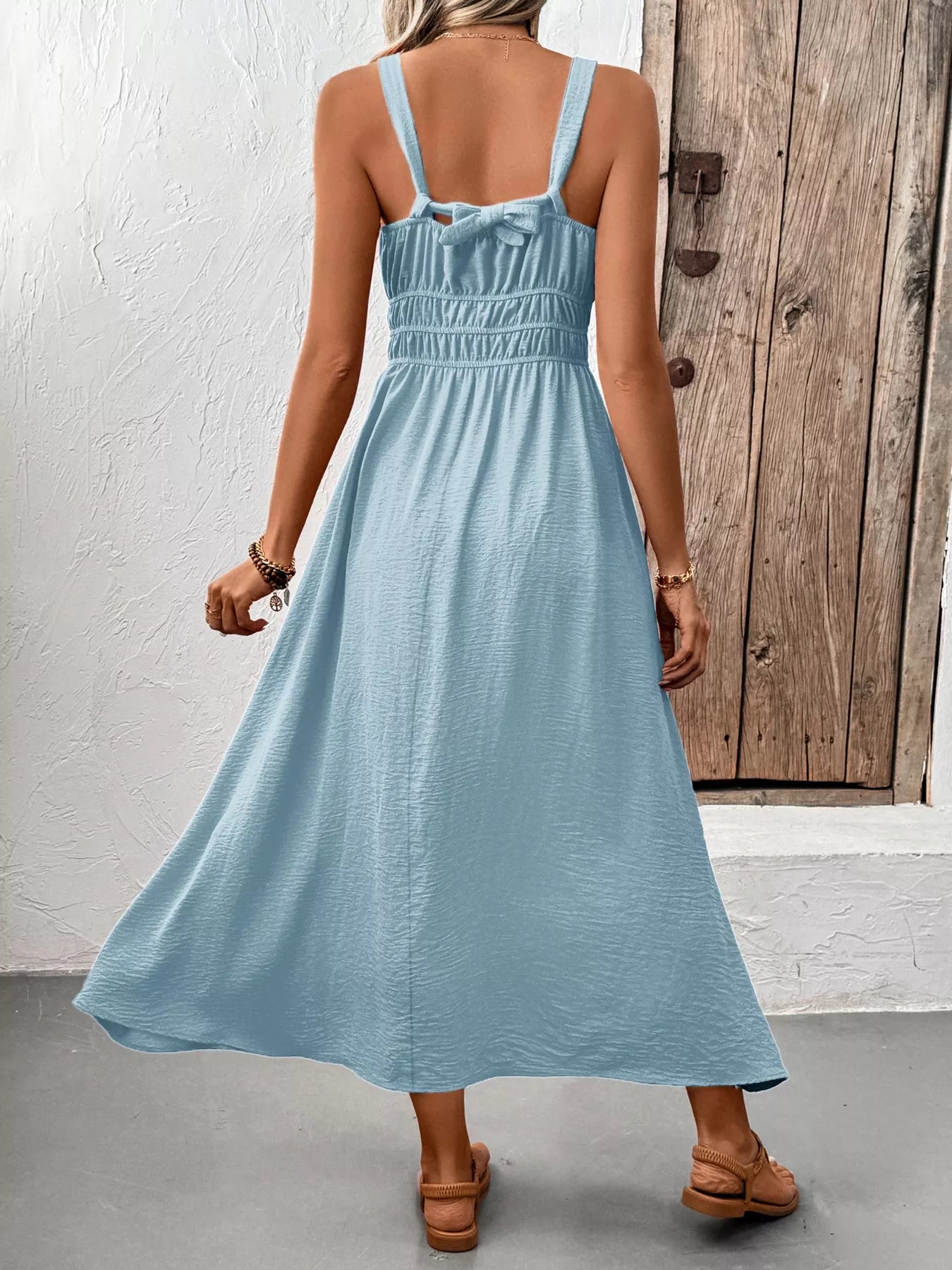 Midi Dress for Women Sleeveless Smocked Casual