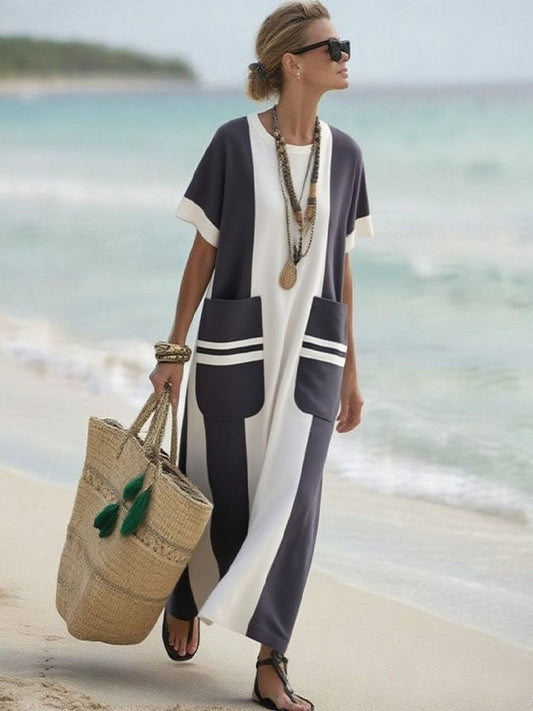 Women's Holiday Contrast Print Round Neck Loose Dress