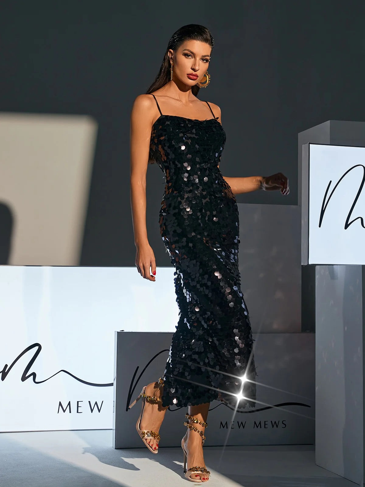 Black sequin maxi dress