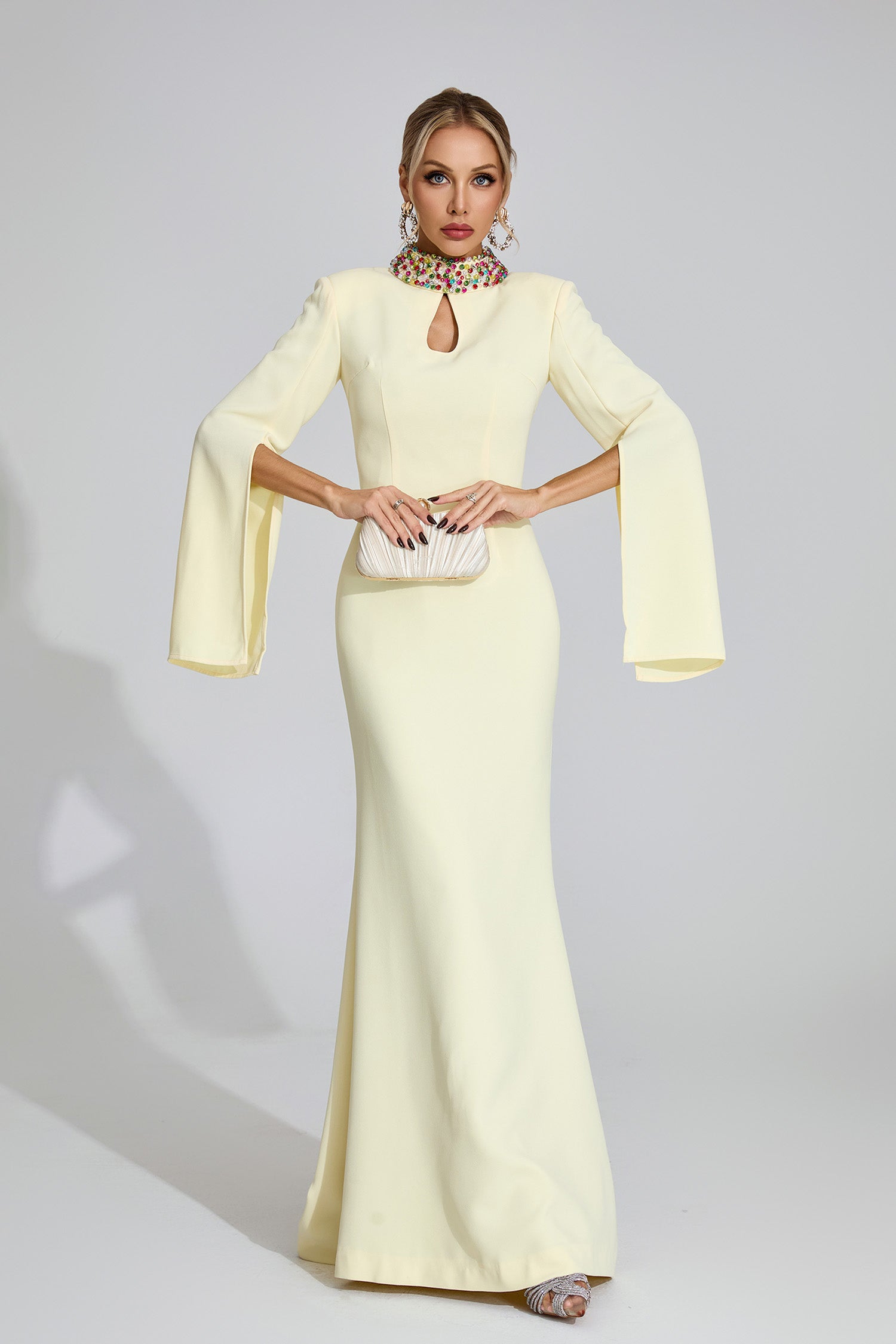 Aurora Crystal Collar Cape Gown size M