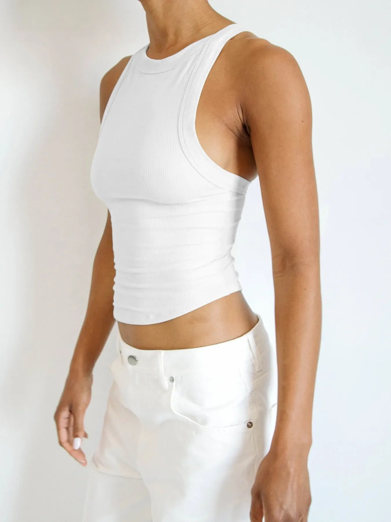 Asymmetrical Back Ribbed Crop Tank Top