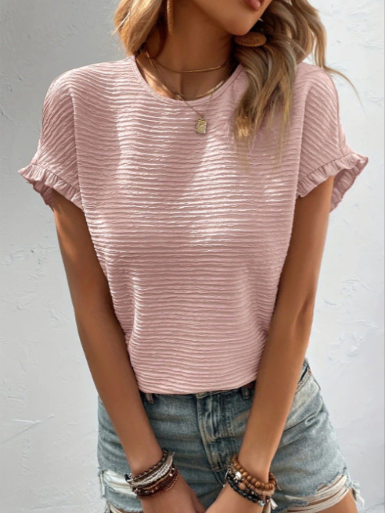 Textured Round Neck Blouse