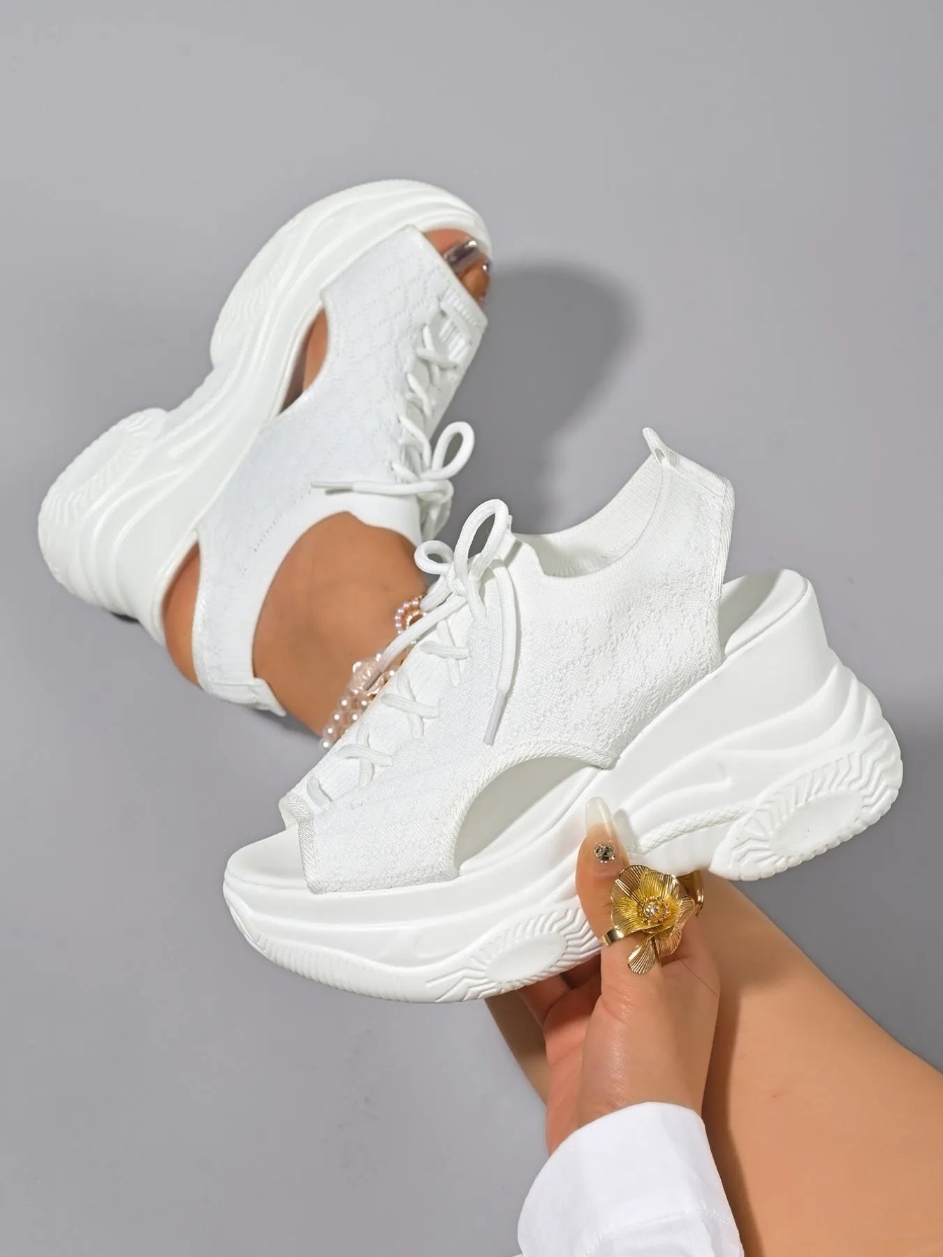 Lace-Up Cutout Platform Wedge Sandals – Bold, Elevated Look