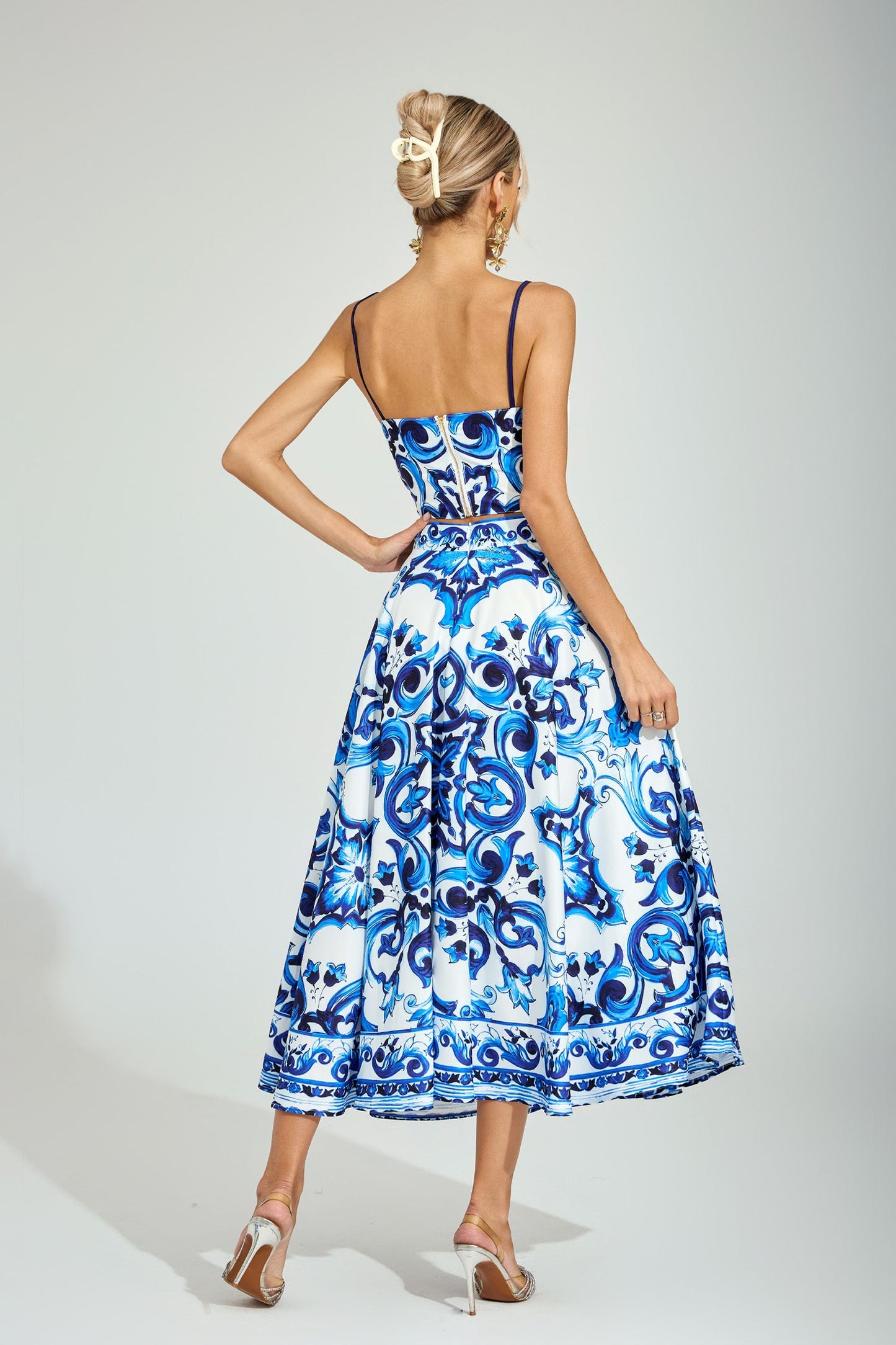 Amalfi Blue Majolica Midi Skirt & Top Set