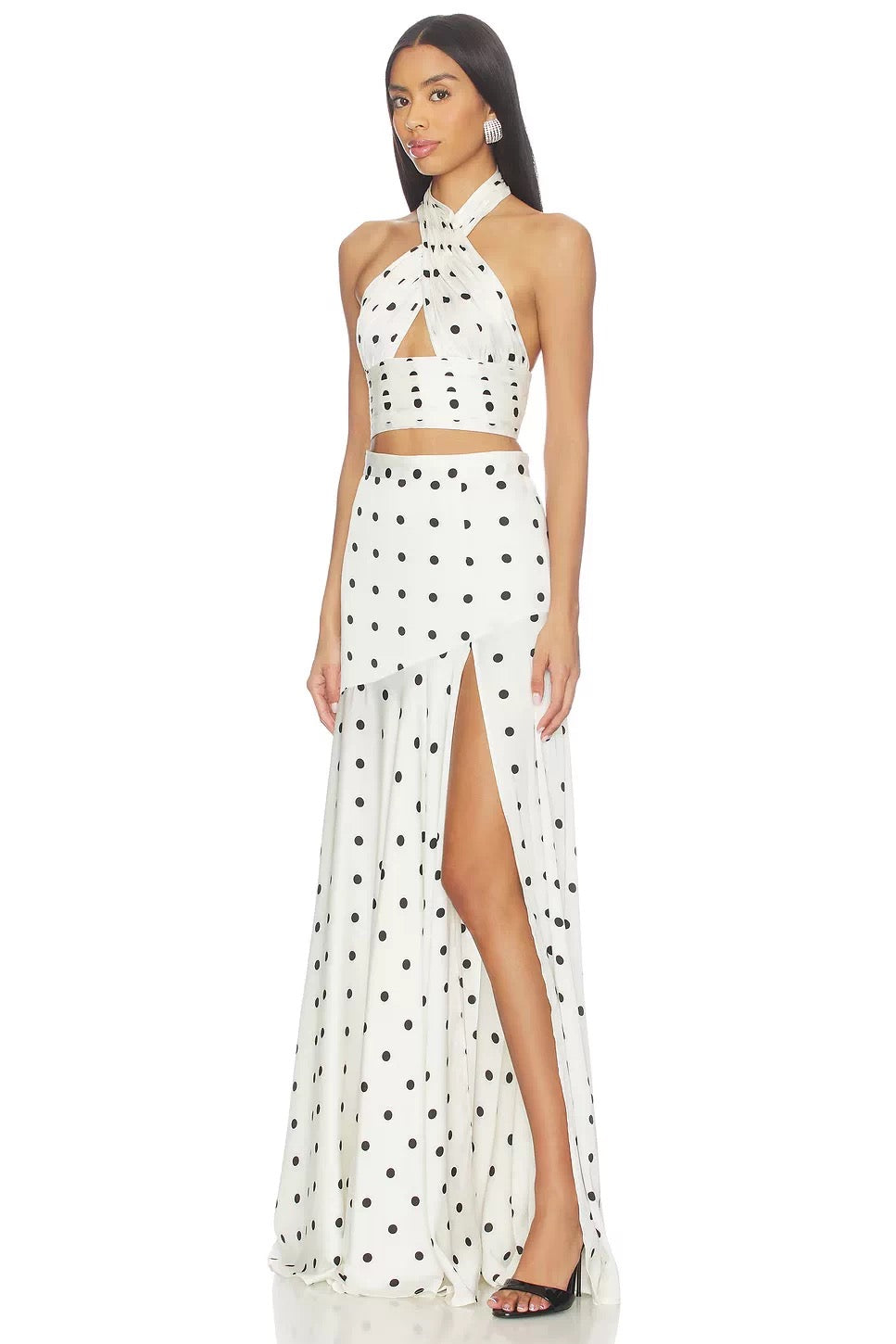 Celeste Polka Dot Halter Maxi Set