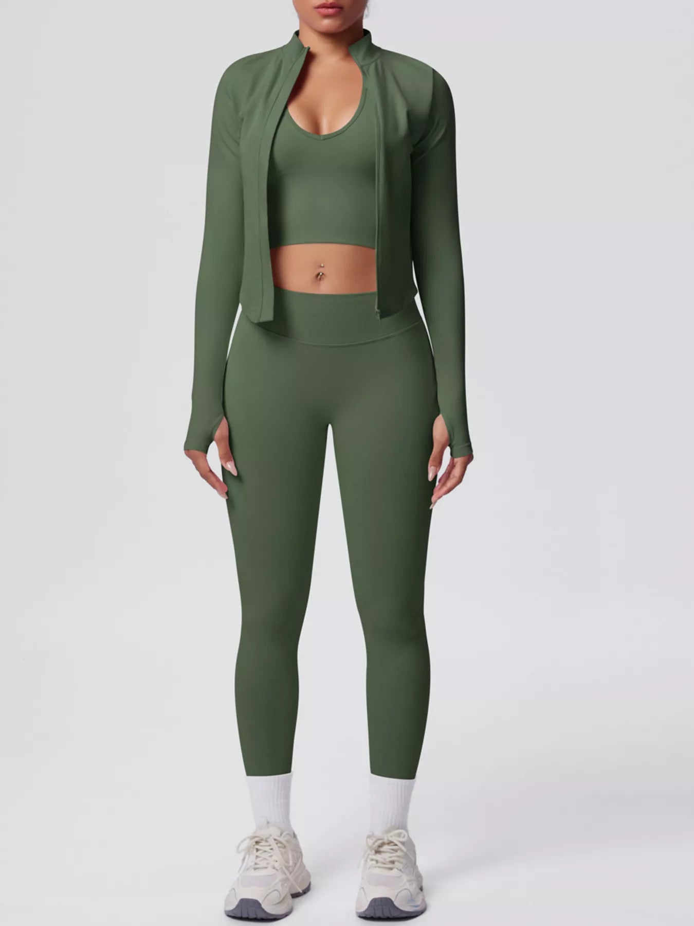 Stylish Activewear - Tank with Zip-Up Jacket Leggings Three-Piece