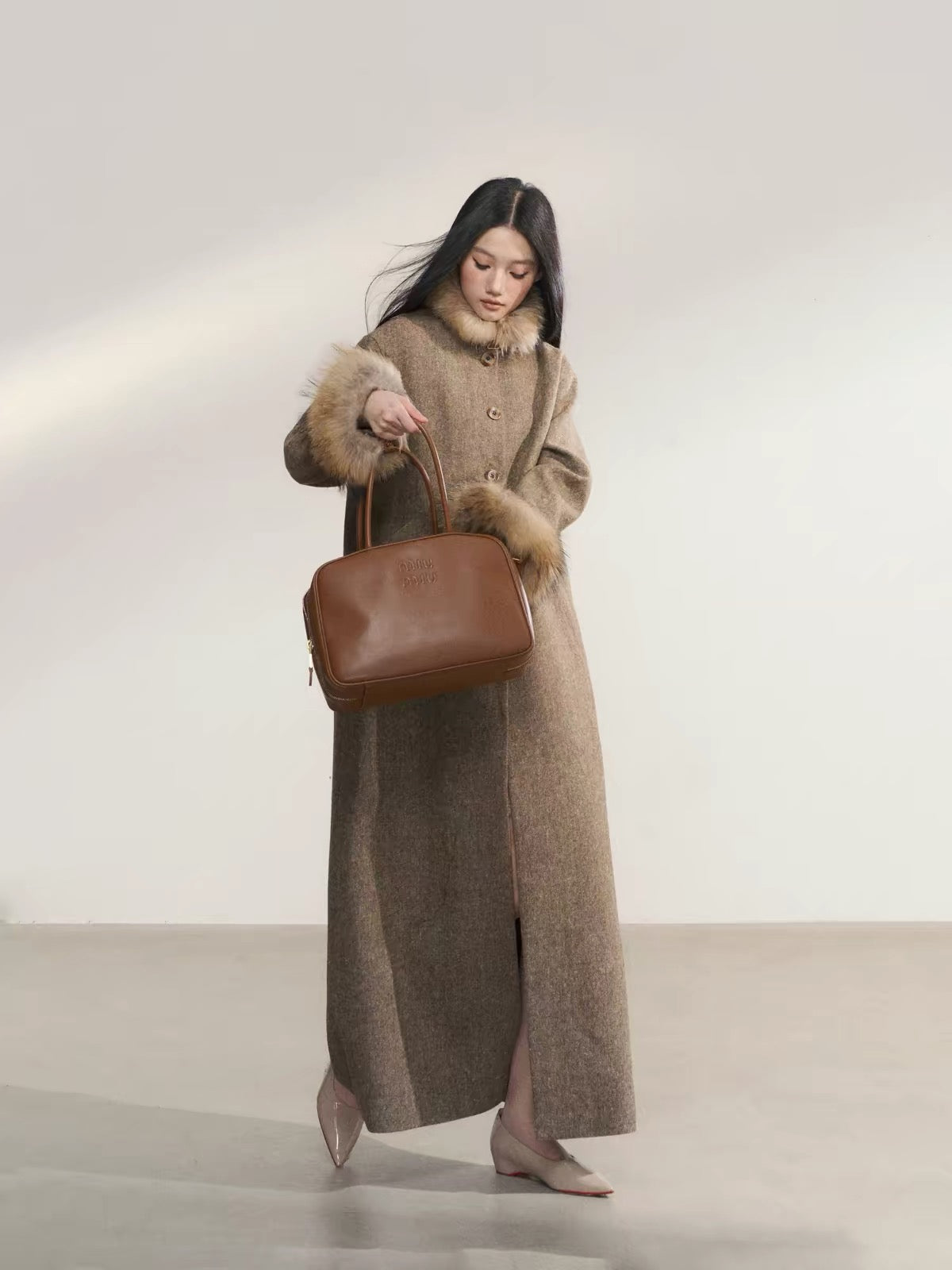 Marlowe Faux Fur Trim Maxi Coat