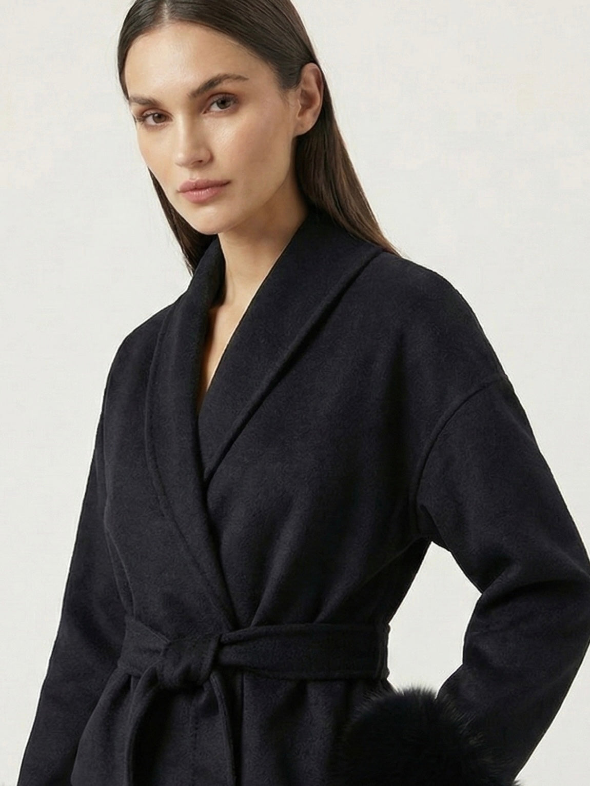 Celine | Belted Coat with Faux Fur Cuffs