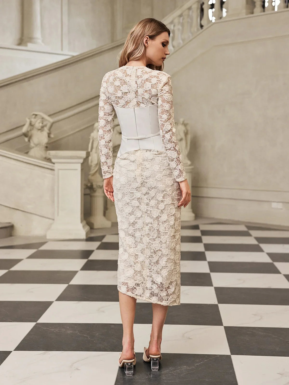 Élodie Lace Waist Midi Dress