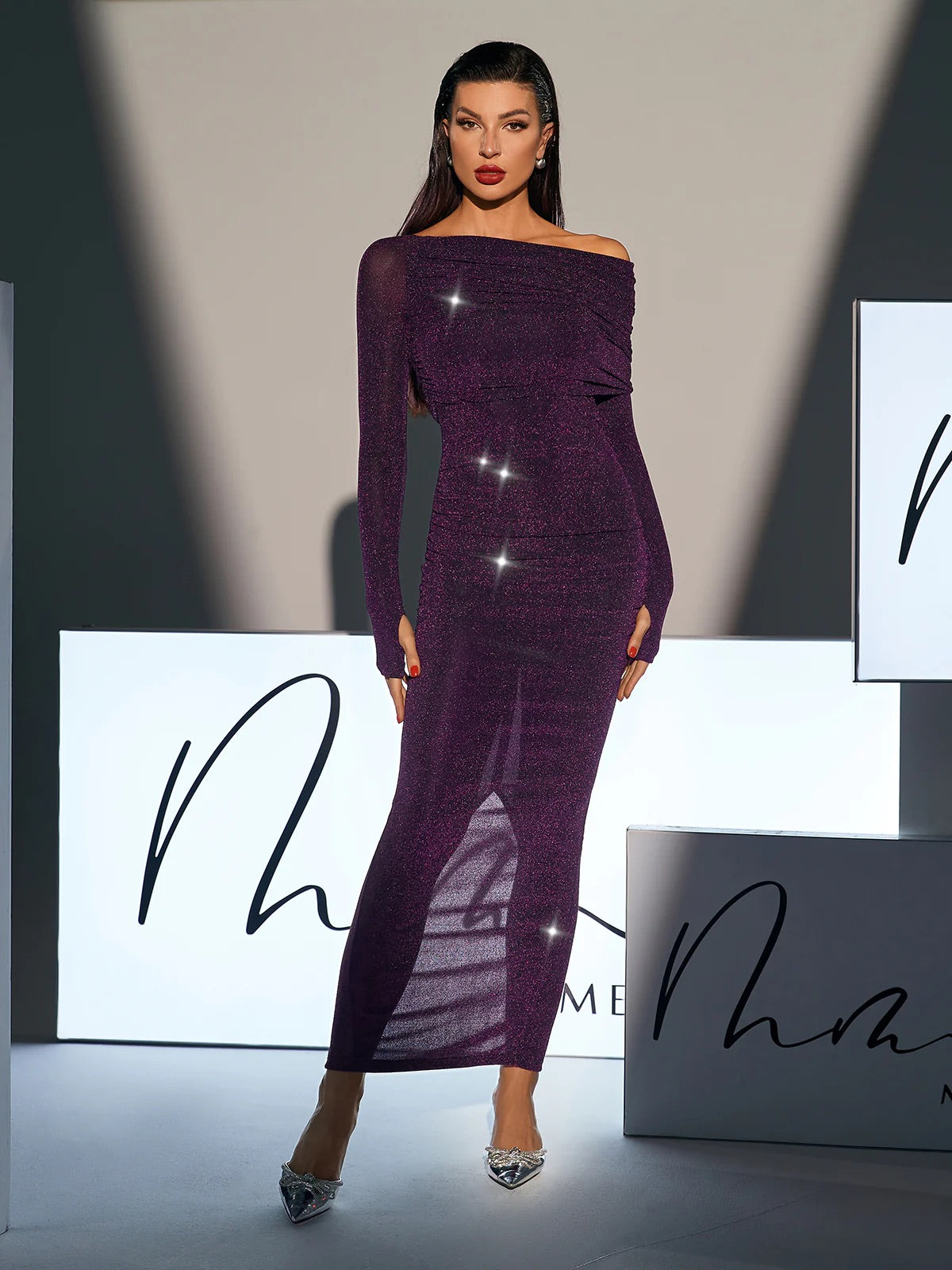 Purple long sleeves maxi dress