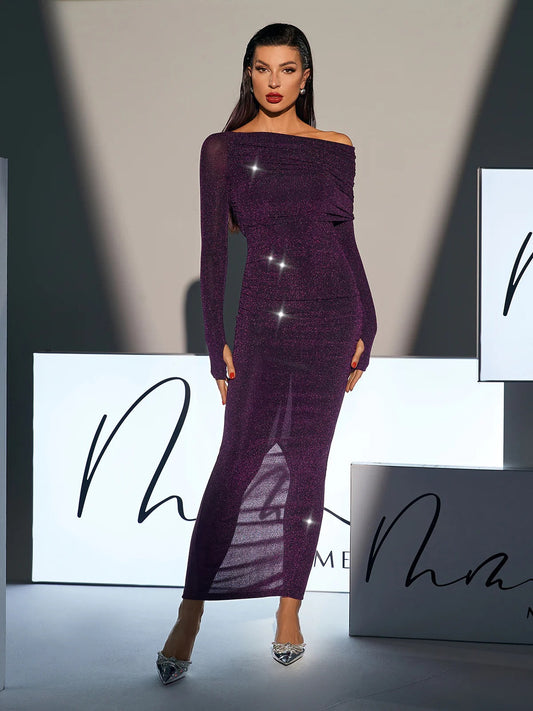 Purple long sleeves maxi dress