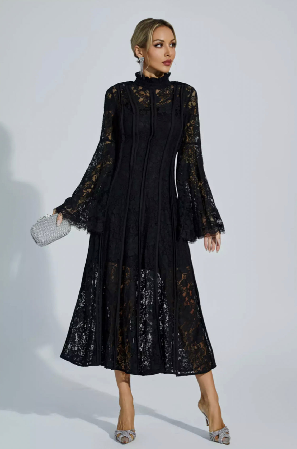 Ava black lace midi dress