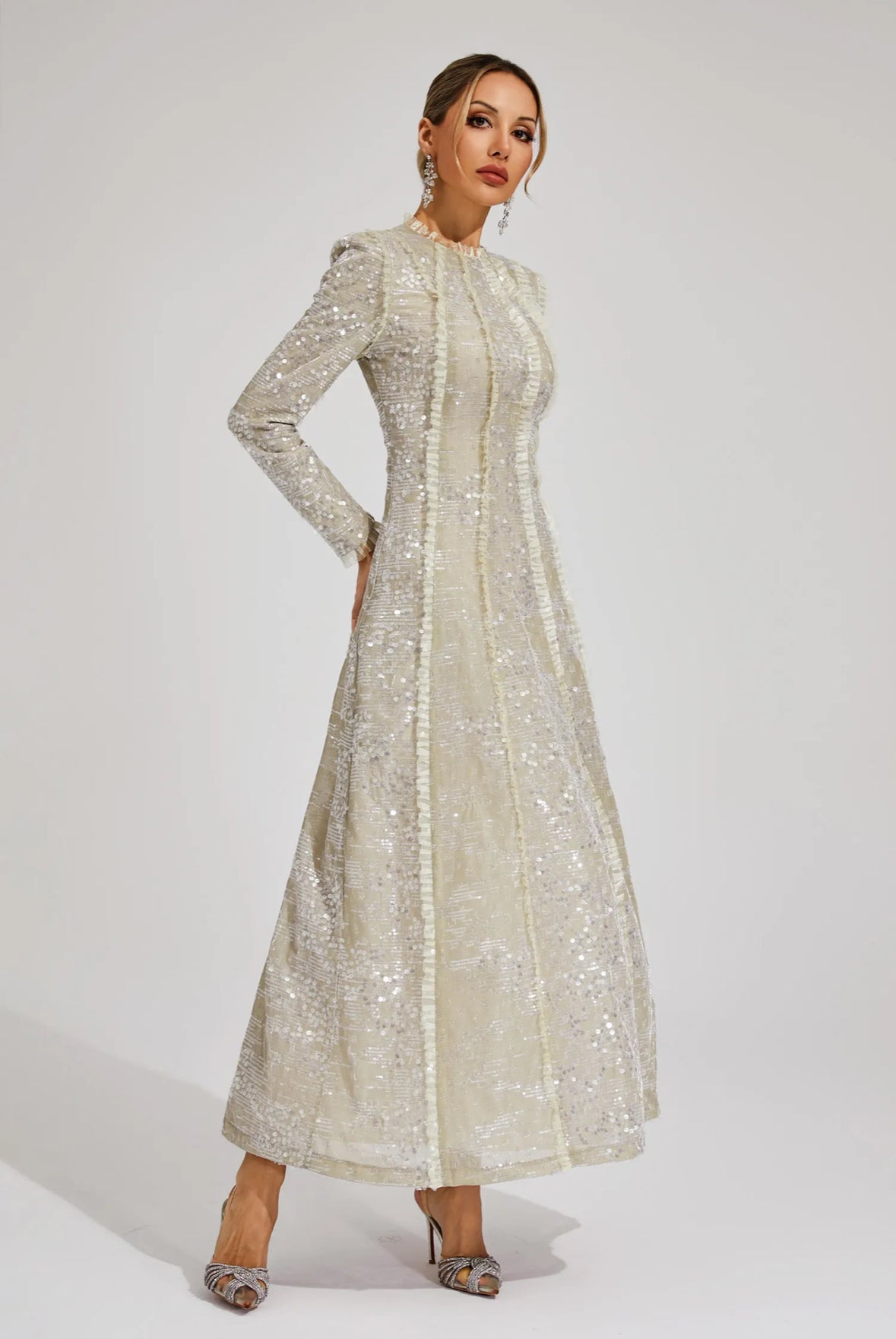Laurine Sequin Long Sleeve Gown Size S