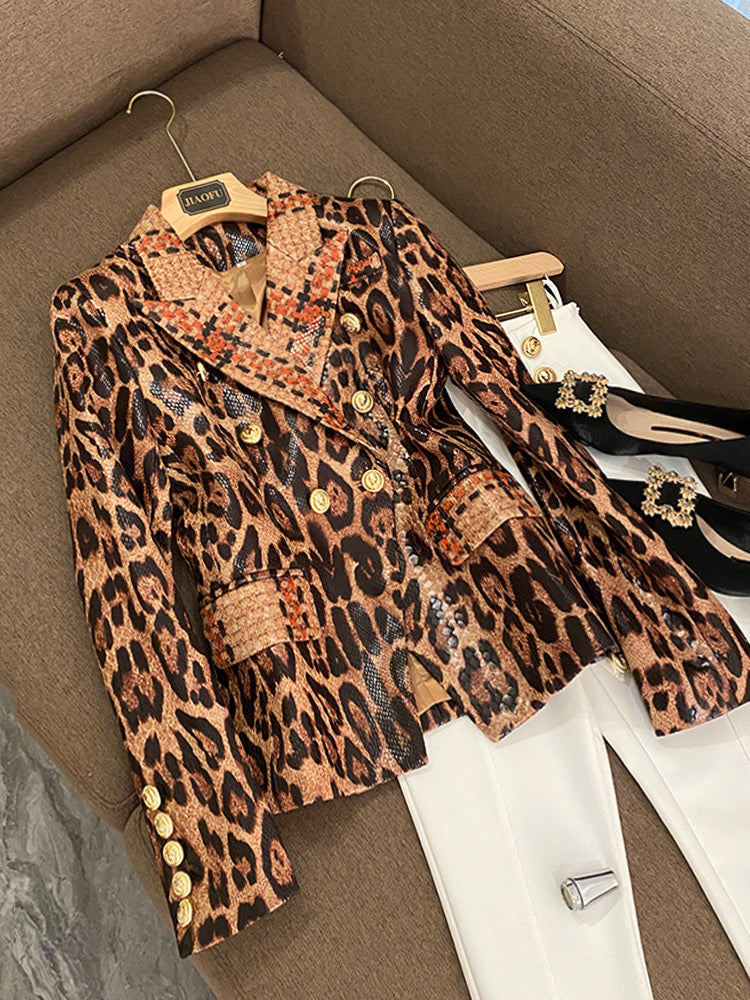 leopard leather blazer