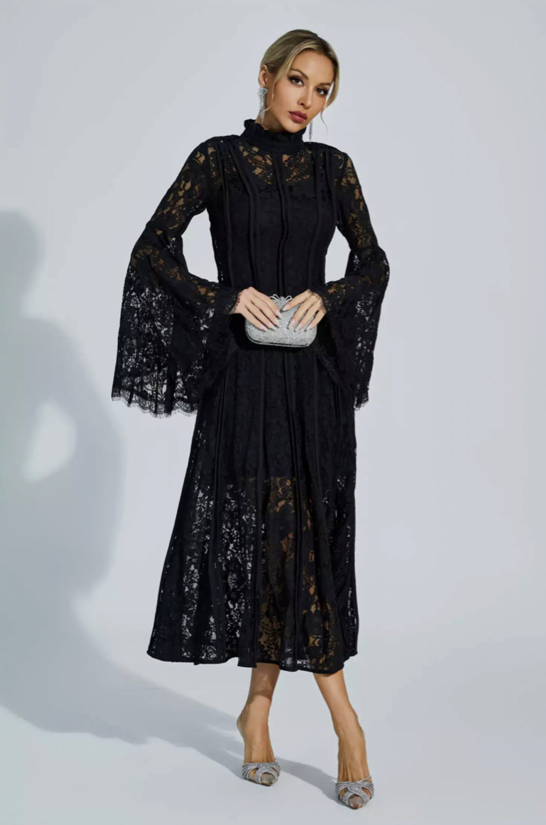 Ava black lace midi dress