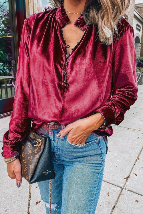 Time To Celebrate Velvet Long Sleeve Top - 3 Colors Red