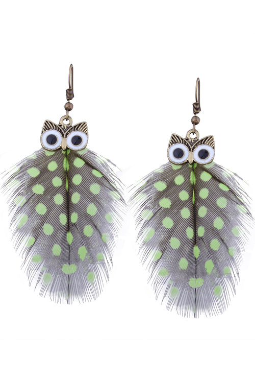 Owl Feather Cute Earrings Green