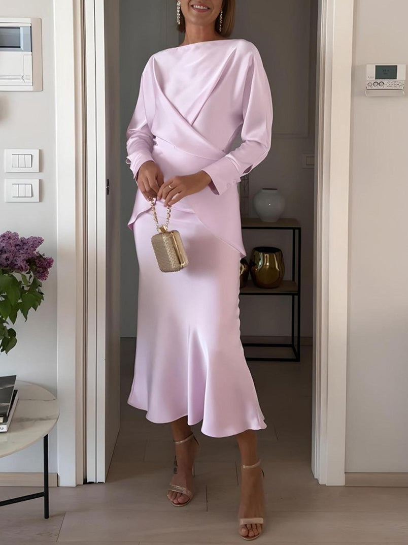 Elegant Draped Satin Mermaid Maxi Skirt
