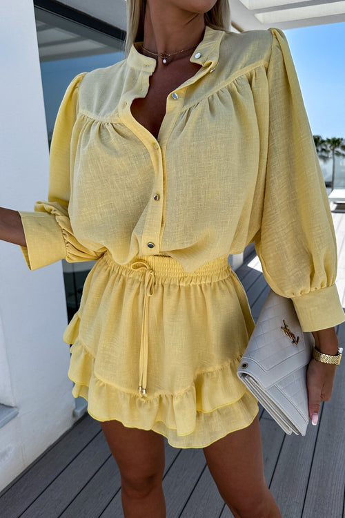 You Got This Button Ruffled Short Sleeve Suit - 5 Colors Yellow