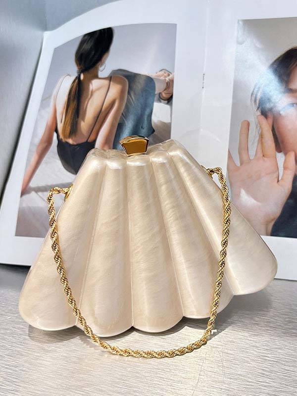 Shell Element Chain Bag Hand Bag Apricot F