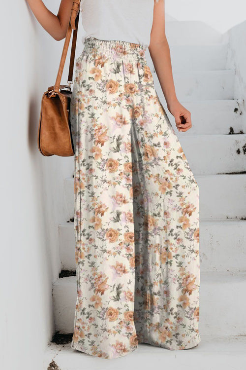 Taking a Vacation Wide Leg Smocked Pants - 4 Colors Beige