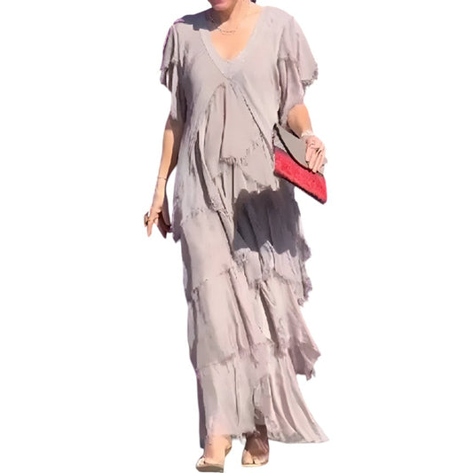Sheila- Elegant pleated dress with V-neck