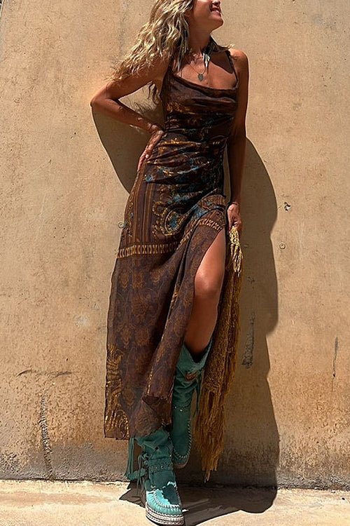 Vibrant Babe Bohemian Print Drawstring Maxi Dress - 3 Colors