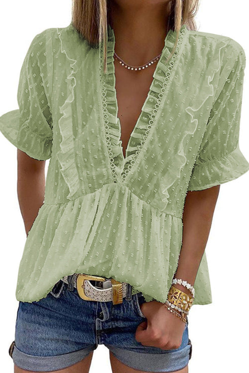 Take On The Trend Lace Swiss Dot Top - 7 Colors Green