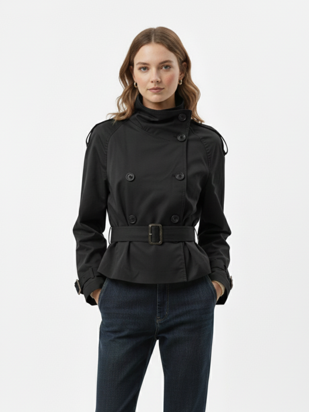 High-Neck Belted Trench Coat | Isabelle