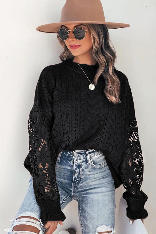 Get The Look Lace Hollow-Out Knit Sweater Black