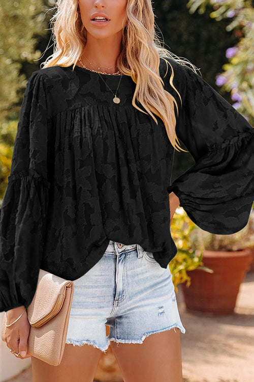 Mind On Sunshine Floral Jacquard Long Sleeve Top - 5 Colors Black
