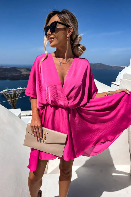 Day Of Romance OL Wrap Mini Dress - 5 Colors Rose Pink