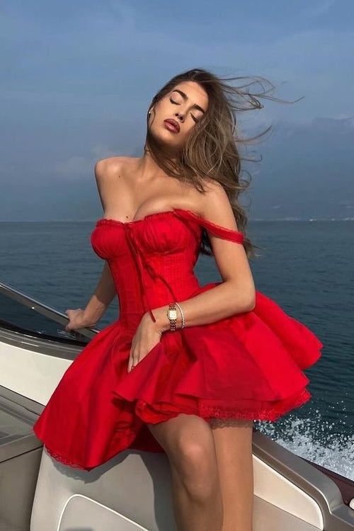 Summer Dream Tie-Back Lace Mini Dress Red