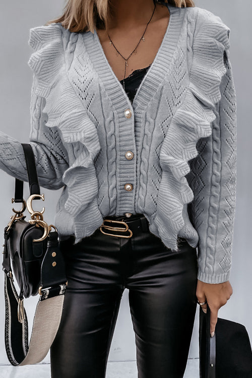 Constantly Cute Ruffle Up Knit Sweater - 4 Colors Grey