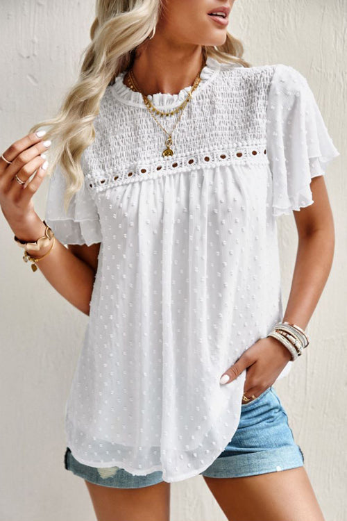 Sweet One Swiss Dot Lace Short Sleeve Top - 4 Colors White