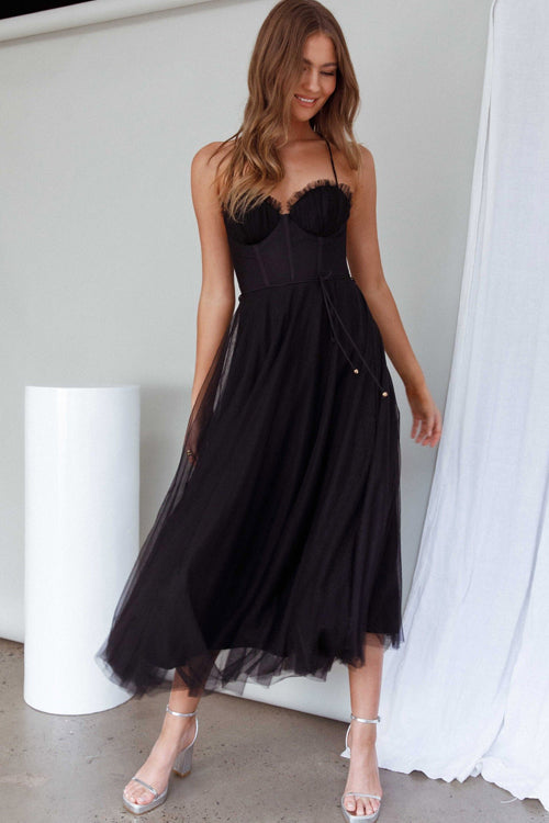 Rare Beauty Tulle Backless Midi Dress - 8 Colors Black