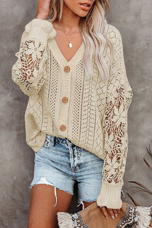 Feeling Your Best Hollow-Out Crochet Sweater Cardigan - 5 Colors Beige