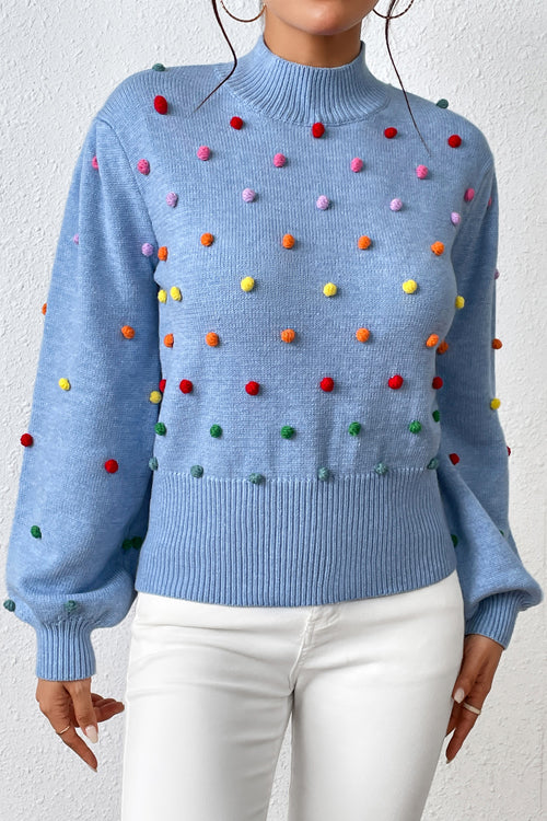 Endlessly Cozy Colorful Dots Long Sleeve Sweater - 5 Colors Blue