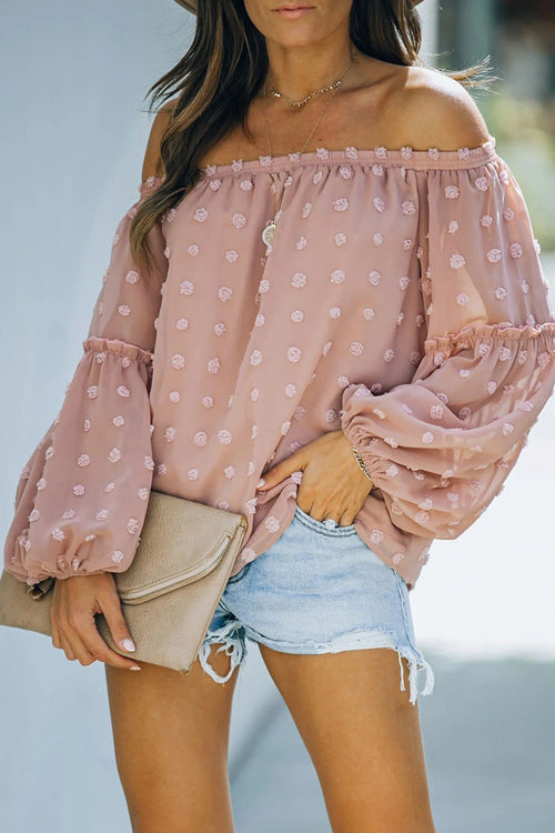 Sweet One Swiss Dot Off Shoulder Top - 2 Colors Pink