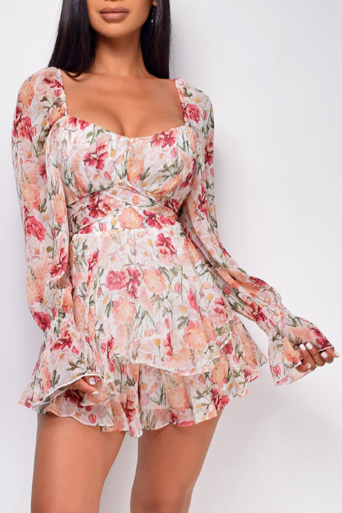 Beautiful Blooms Floral Printed Long Sleeve Romper - 4 Colors Pink