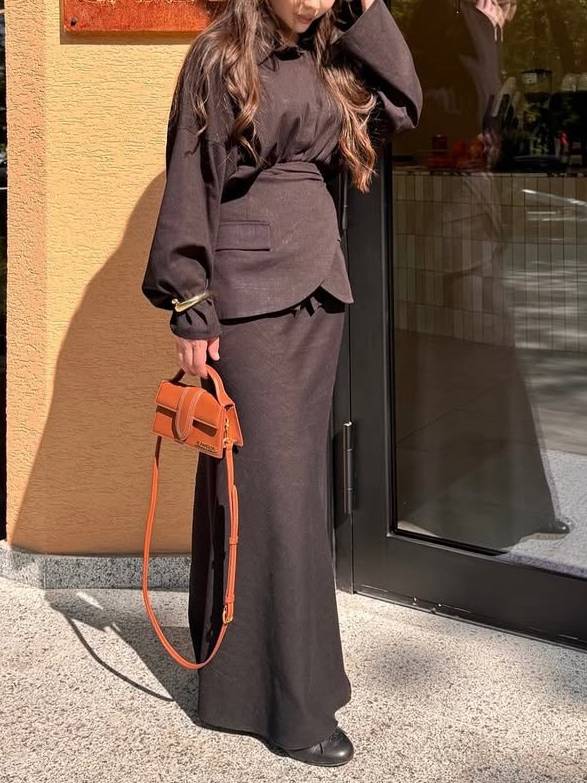 Minimalist Shirt And Skirt Suit Brown